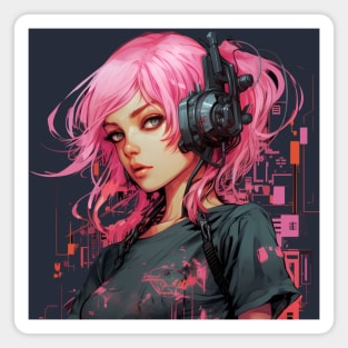 Cyberpunk Anime Girl  Futuristic Techwear Aesthetic Kawaii Manga Japanese Streetwear Harajuku Magnet